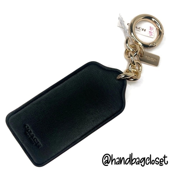 Coach Butterfly White Chalk Black Leather Keychain Key Charm NWT F59863 Gold - Picture 4 of 4